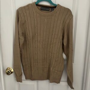 Vintage! Never Worn! Tan Cotton Cable Crewneck Sweater with Ribbed Knit
